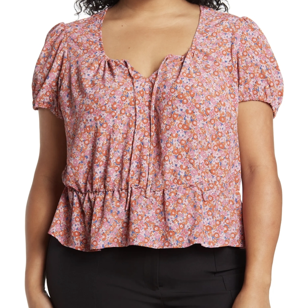 Sanctuary True Love Pink Floral Short Sleeve Blouse Size 2X - Picture 1 of 5